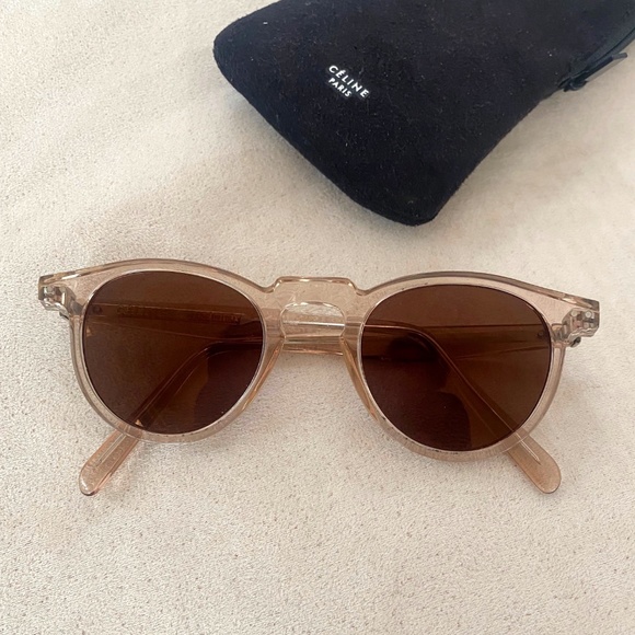 Celine Accessories - CELINE retro style small round sunglasses, rose clear acetate, brown lenses,case